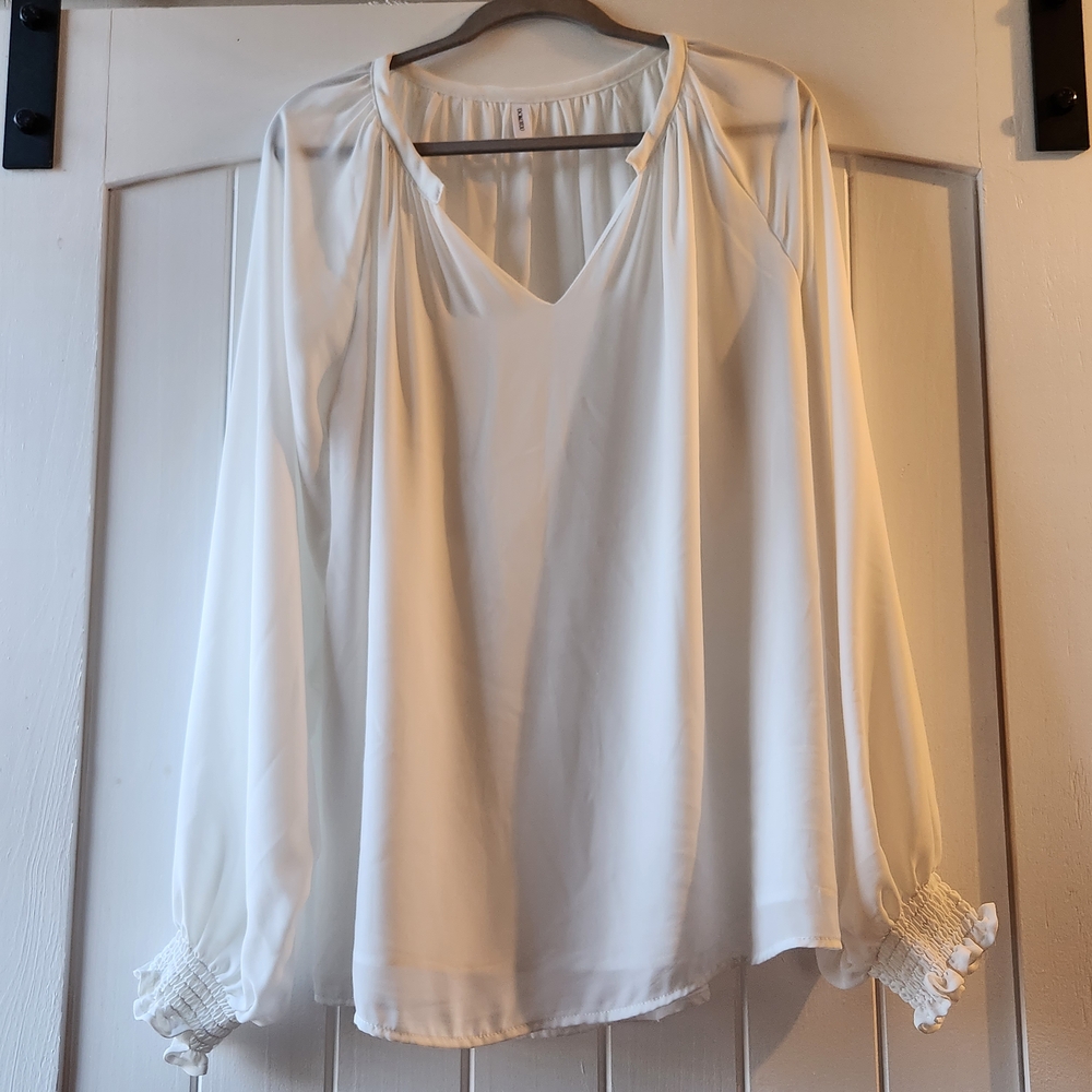 Anthropologie DOKOTOO Romantic White Peasant Blouse XL Cottagecore Boho Top - Picture 7 of 7